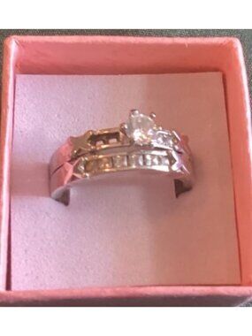 Cubic Zirconia or Glass 925 Sterling Silver Wedding Set W/X Design Band Sz 8.75